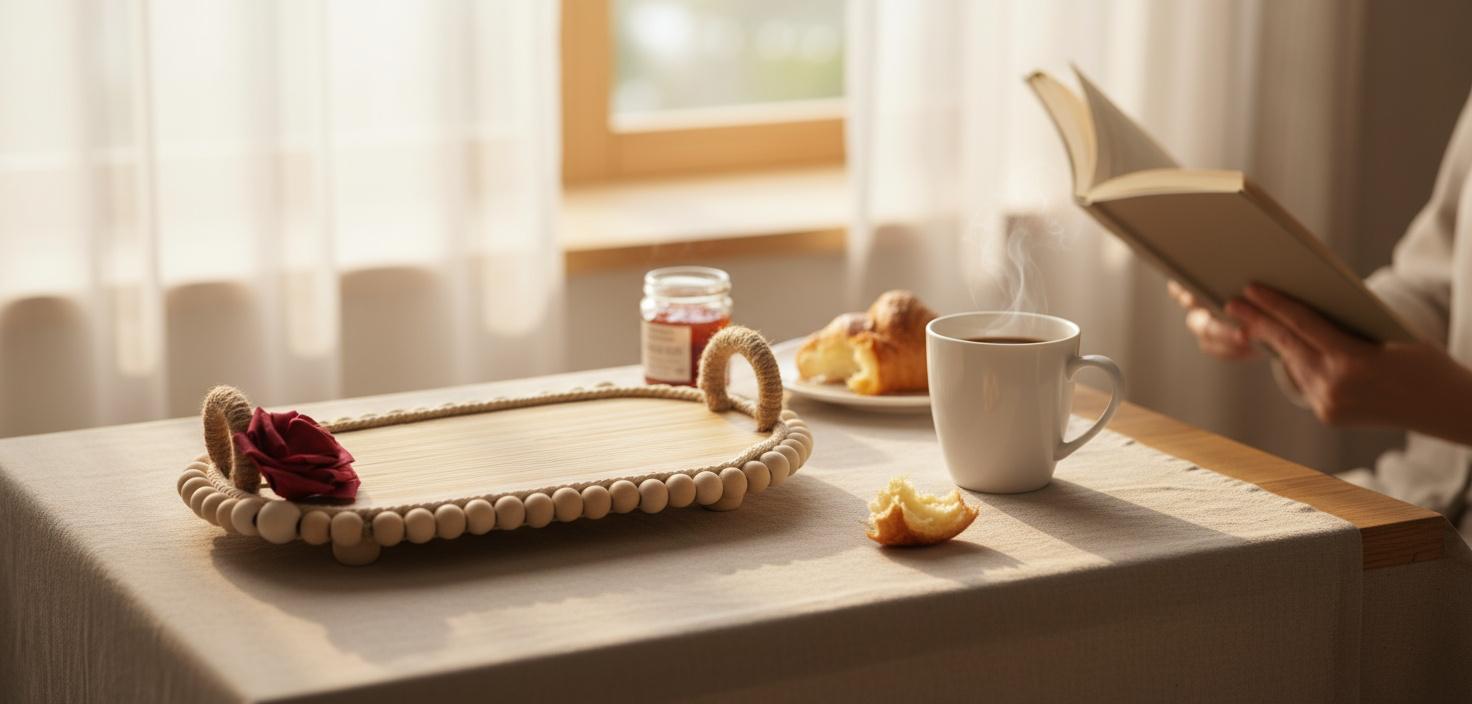 Bandeja Decorativa de Madera con Detalles en Yute. REF 10