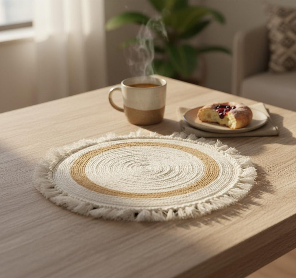 CENTRO DE MESA REDONDO  CUERDA  CON FLECOS REF 16