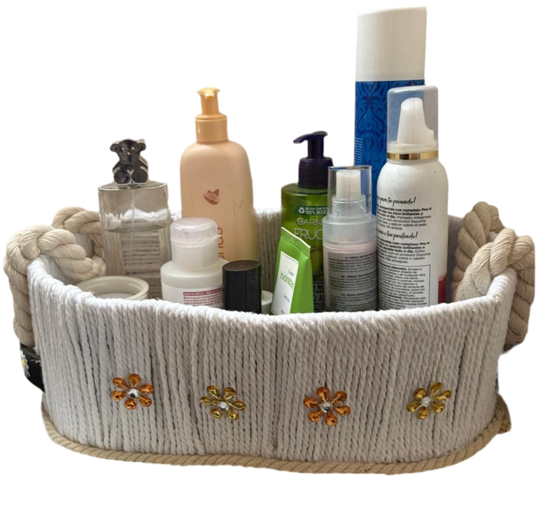 CESTA CON ASAS CRUDO CON DETALLES DORADOS  REF 24