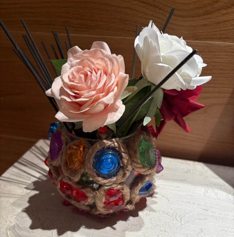 CESTITA CRISTAL Decorativa con Flores ArtificialesL REF 15