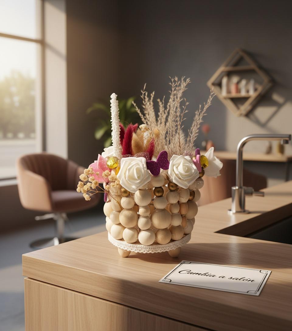 ADORNO FLORAL CON MADERA  REF 3