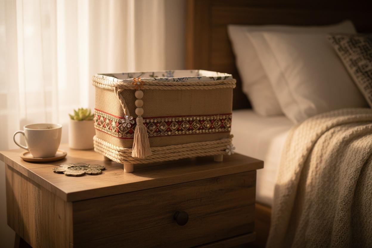 Cesta Decorativa de Mimbre con Detalles Artísticos. REF 35