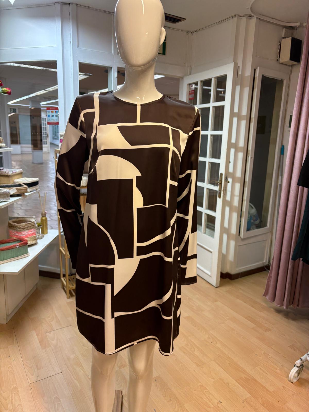 VESTIDO MANGO MARRON Y BLANCO TALLA M