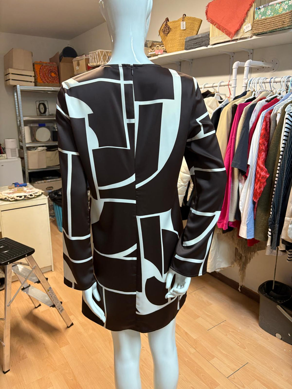 VESTIDO MANGO MARRON Y BLANCO TALLA M