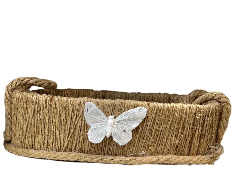 Cesta con asas detalle mariposa.Yute y tela. REF 25