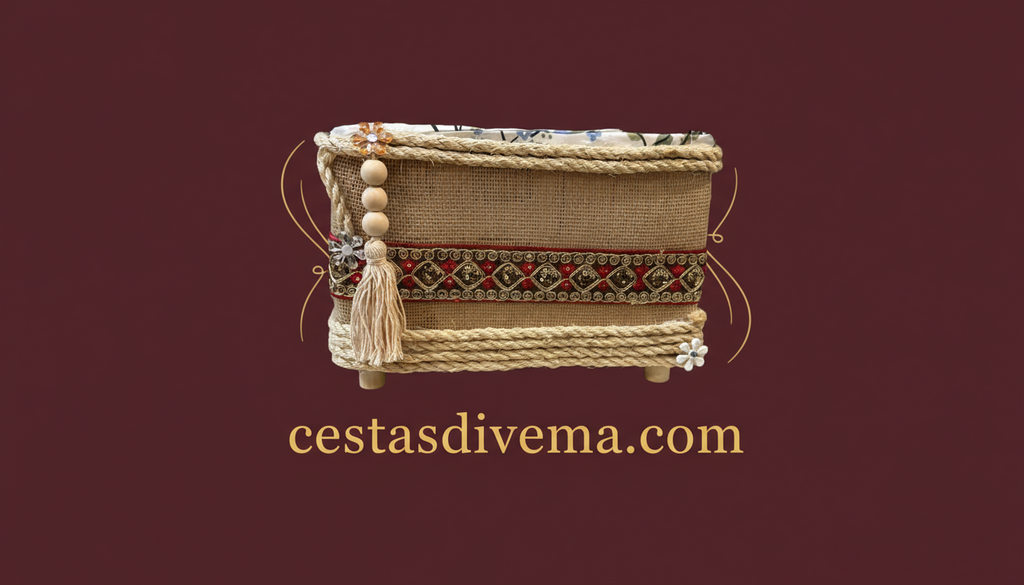 Cesta Decorativa de Mimbre con Detalles Artísticos. REF 35