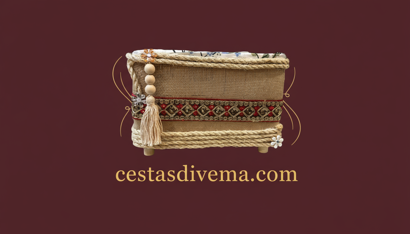 Cesta Decorativa de Mimbre con Detalles Artísticos. REF 35