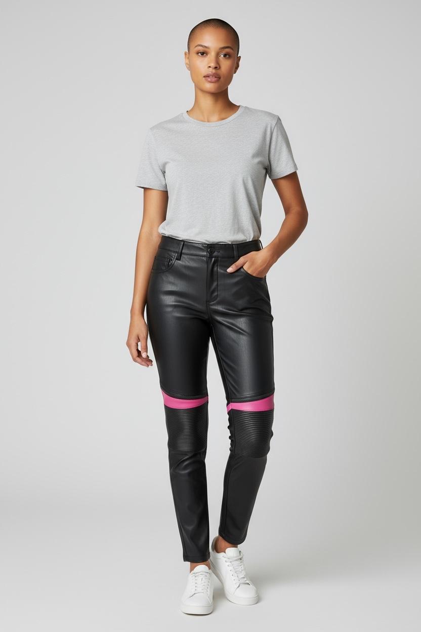 PANTALON TIPO MOTERA NEGRO Y ROSA BERSHKA