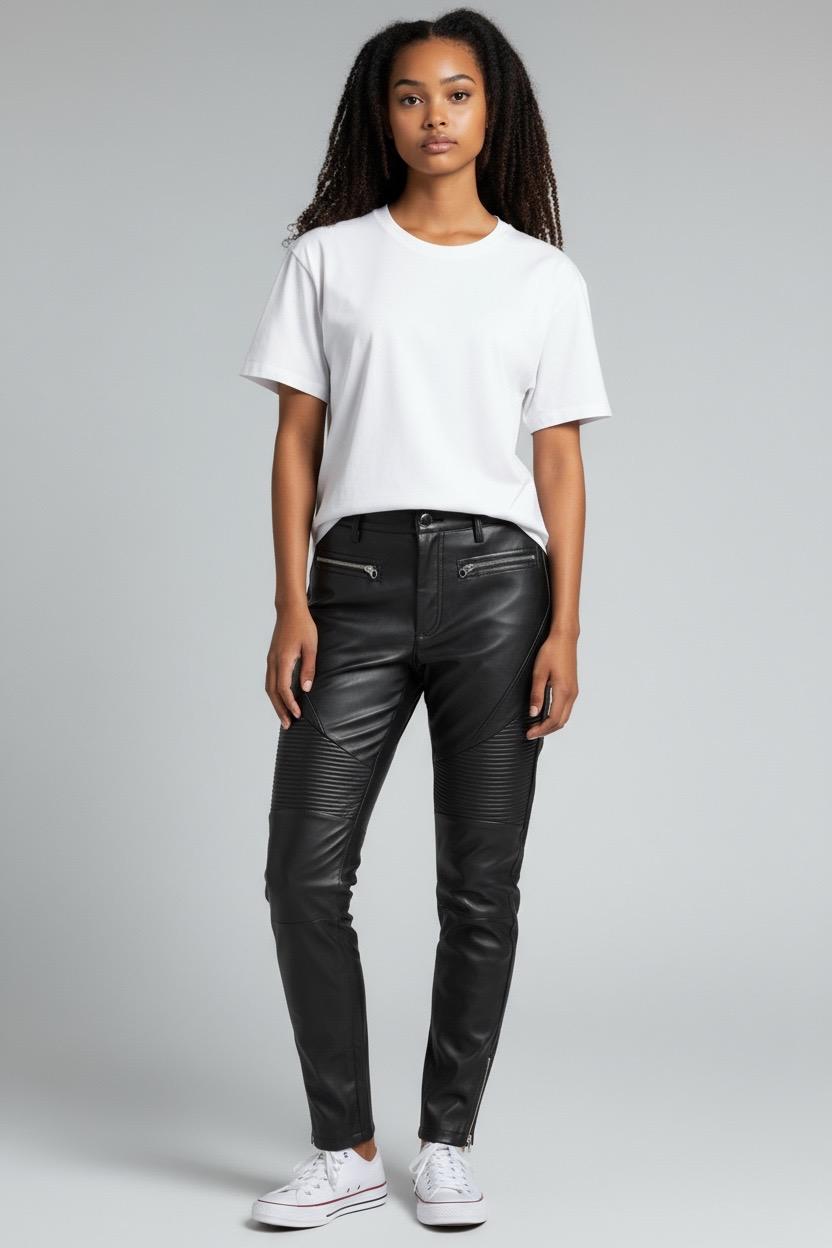 PANTALON NEGRO TIPO PIEL BERSHKA