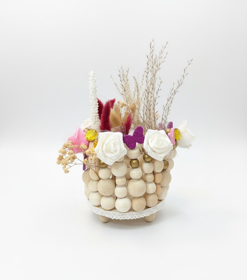 ADORNO FLORAL CON MADERA  REF 3