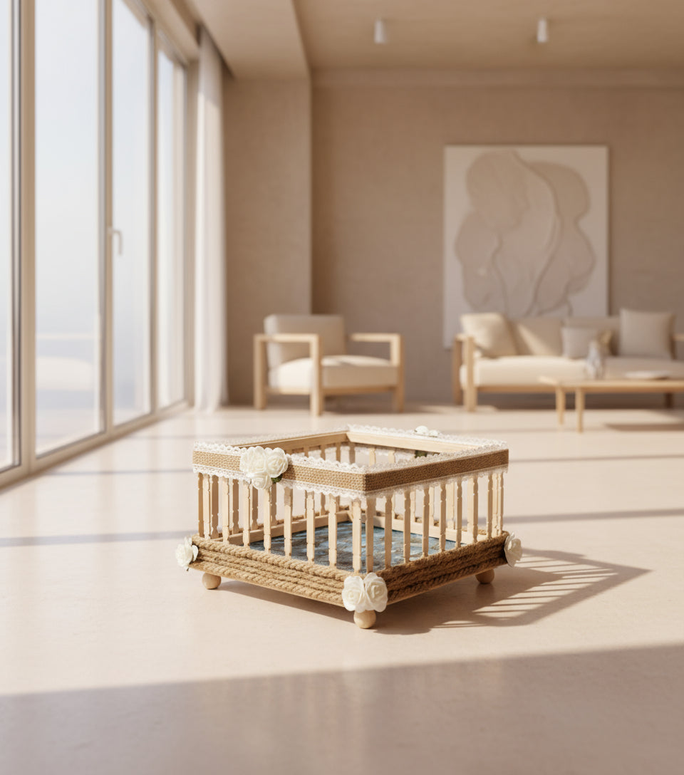 CESTA CUADRADA AZUL CON MADERA REF 27