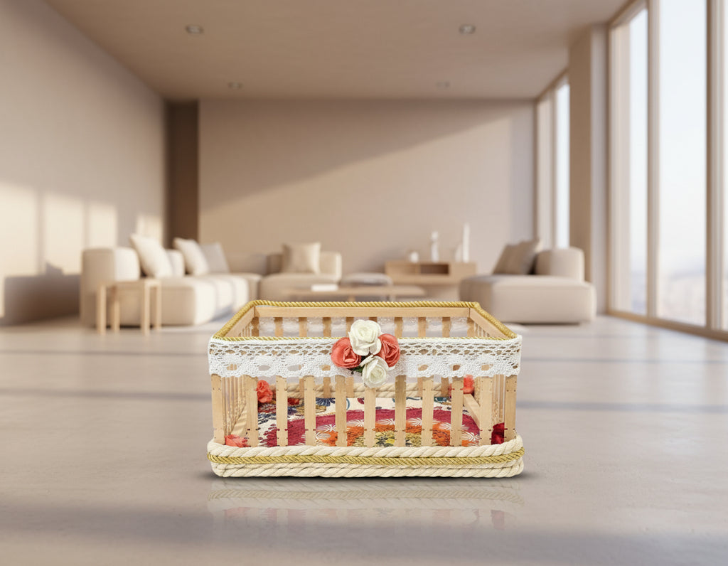 CESTA CUADRADA MADERA FLORAL REF 29