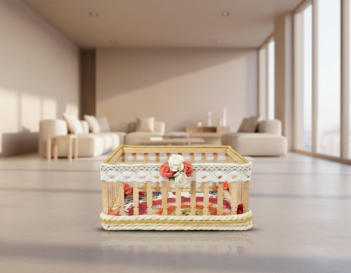 CESTA CUADRADA MADERA FLORAL REF 29