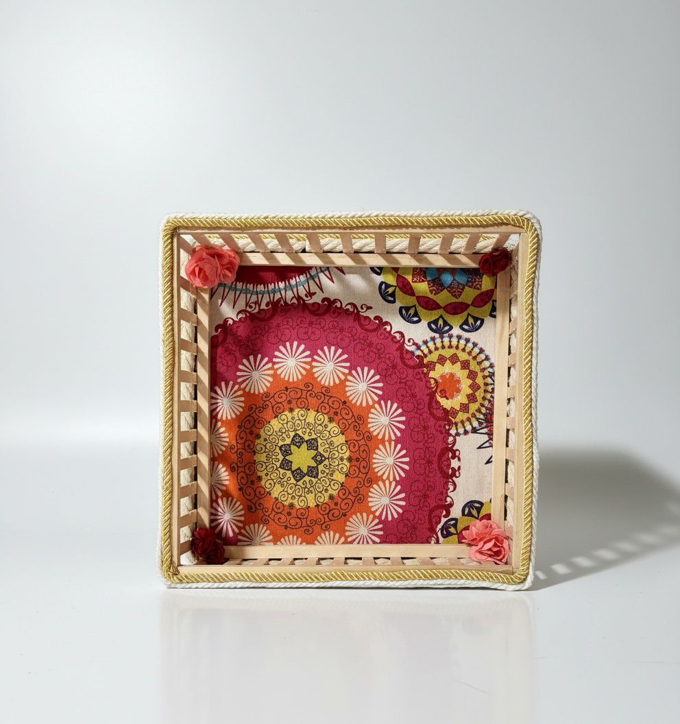 CESTA CUADRADA MADERA FLORAL REF 29