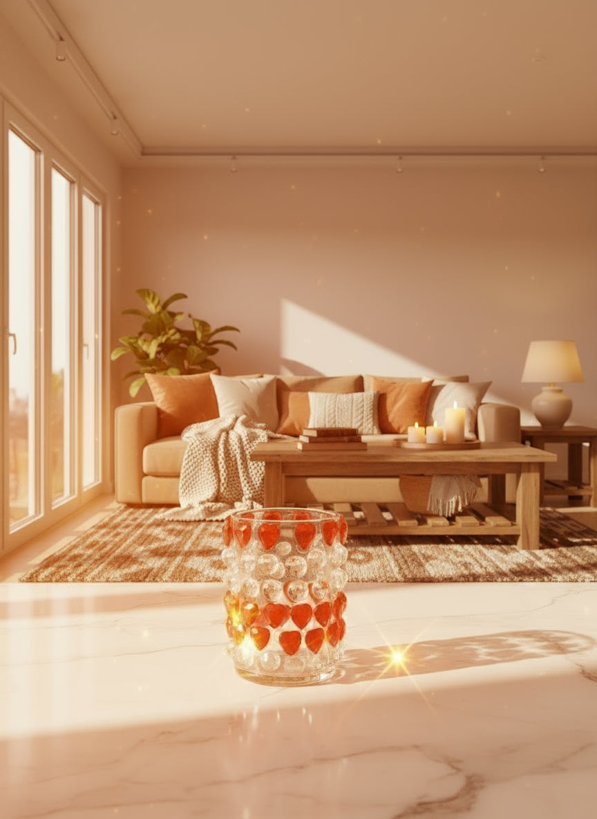 PORTAVELAS DECORADO EN ROJO REF 88