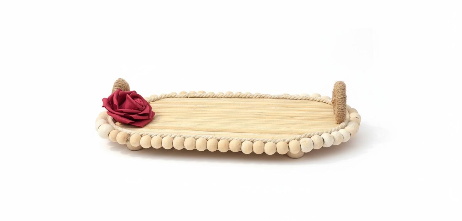 Bandeja Decorativa de Madera con Detalles en Yute. REF 10