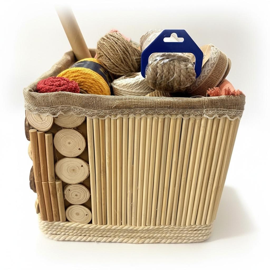 CESTA GRANDE DECORADA CON MADERA REF 39