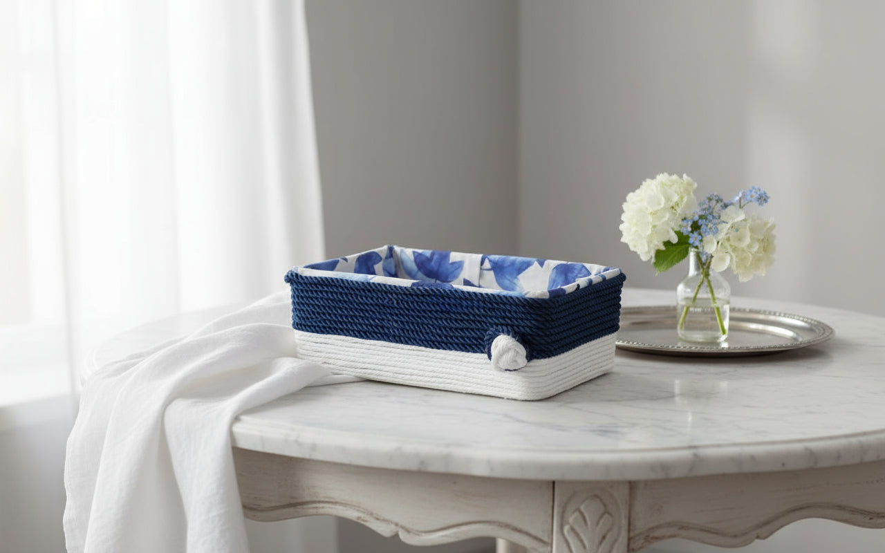 CESTITO AZUL DISEÑO FLORAL  REF 69