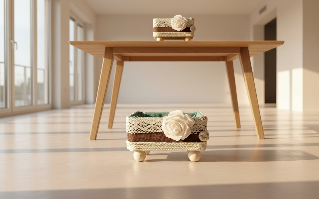 Cesta Decorativa con Flor y Detalles Elegantes REF 34