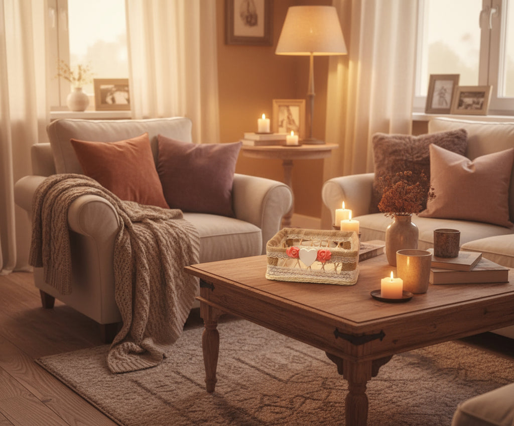 Cesta Decorativa de Mimbre detalle rosas y corazon  REF 36