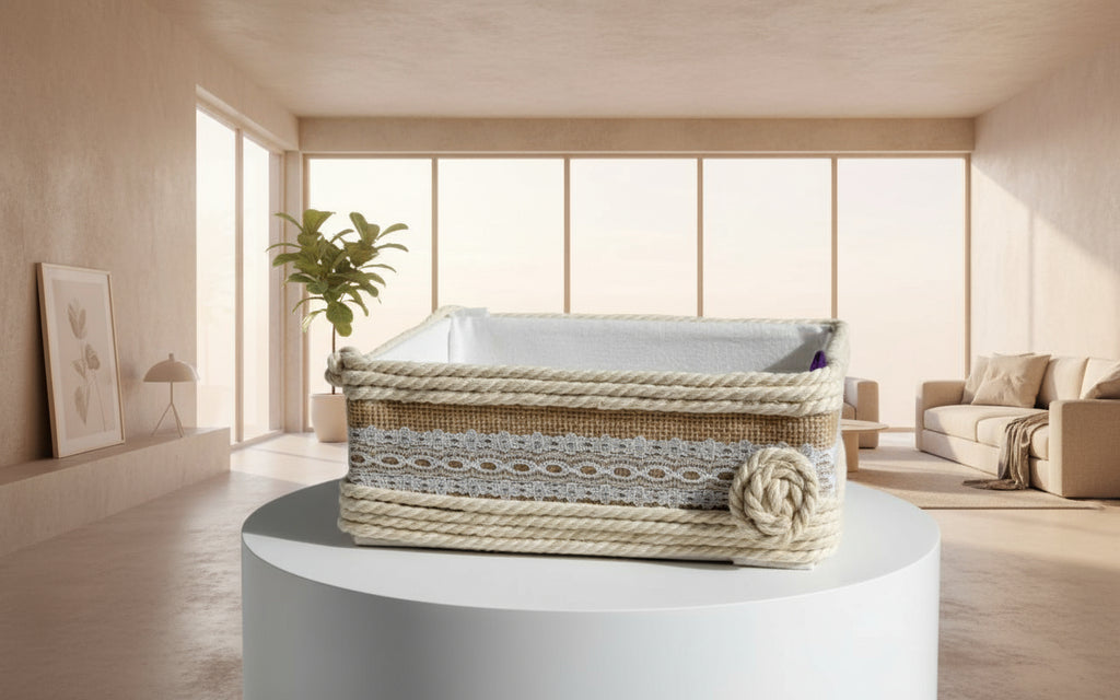 CESTA CUADRADA COQUETA CON ENCAJE  REF 28