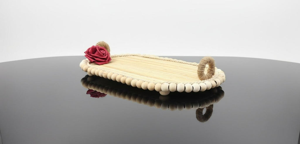 Bandeja Decorativa de Madera con Detalles en Yute. REF 10