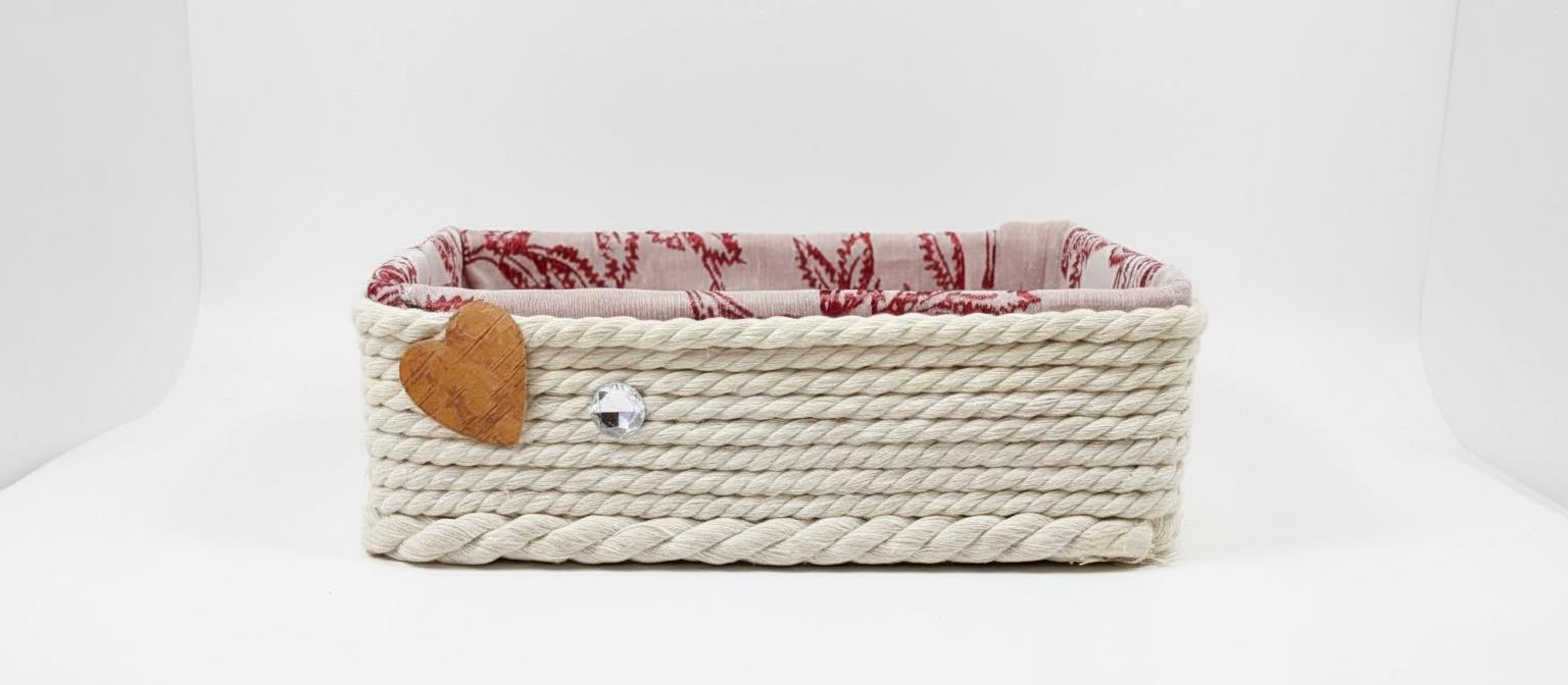 Cesta con tela malva y granate cuerda algodón. REF 26