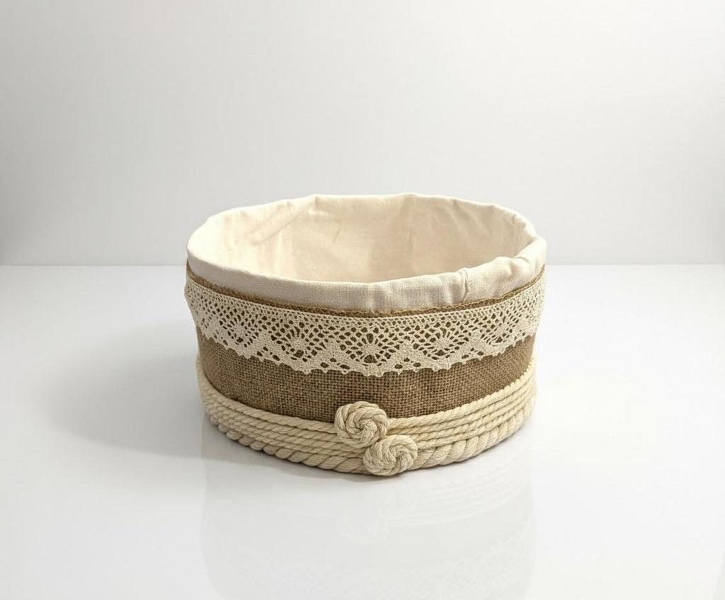 Cesta Redonda Decorativa con Forro de Tela estilo rustico. REF 50