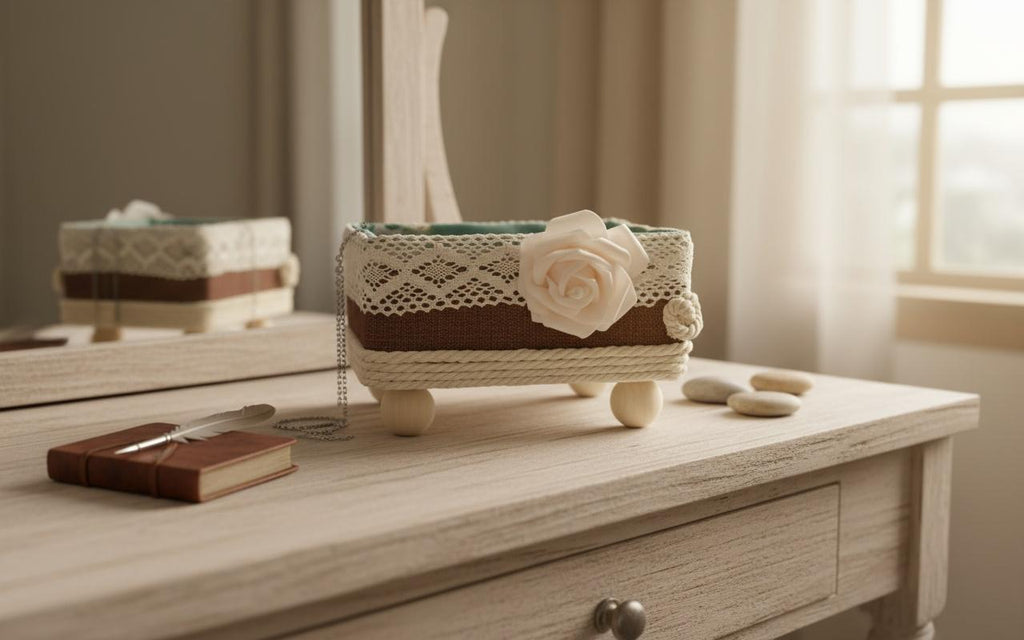 Cesta Decorativa con Flor y Detalles Elegantes REF 34