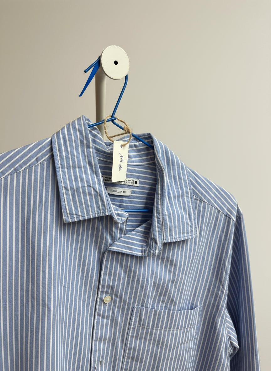 CAMISA ZARA RAYAS BLANCA Y AZUL