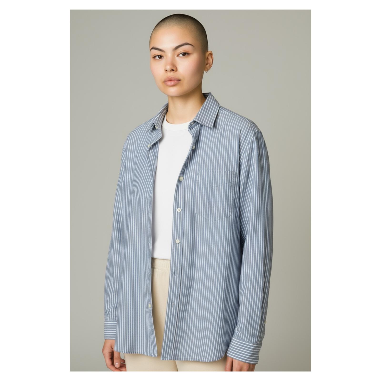 CAMISA ZARA RAYAS BLANCA Y AZUL