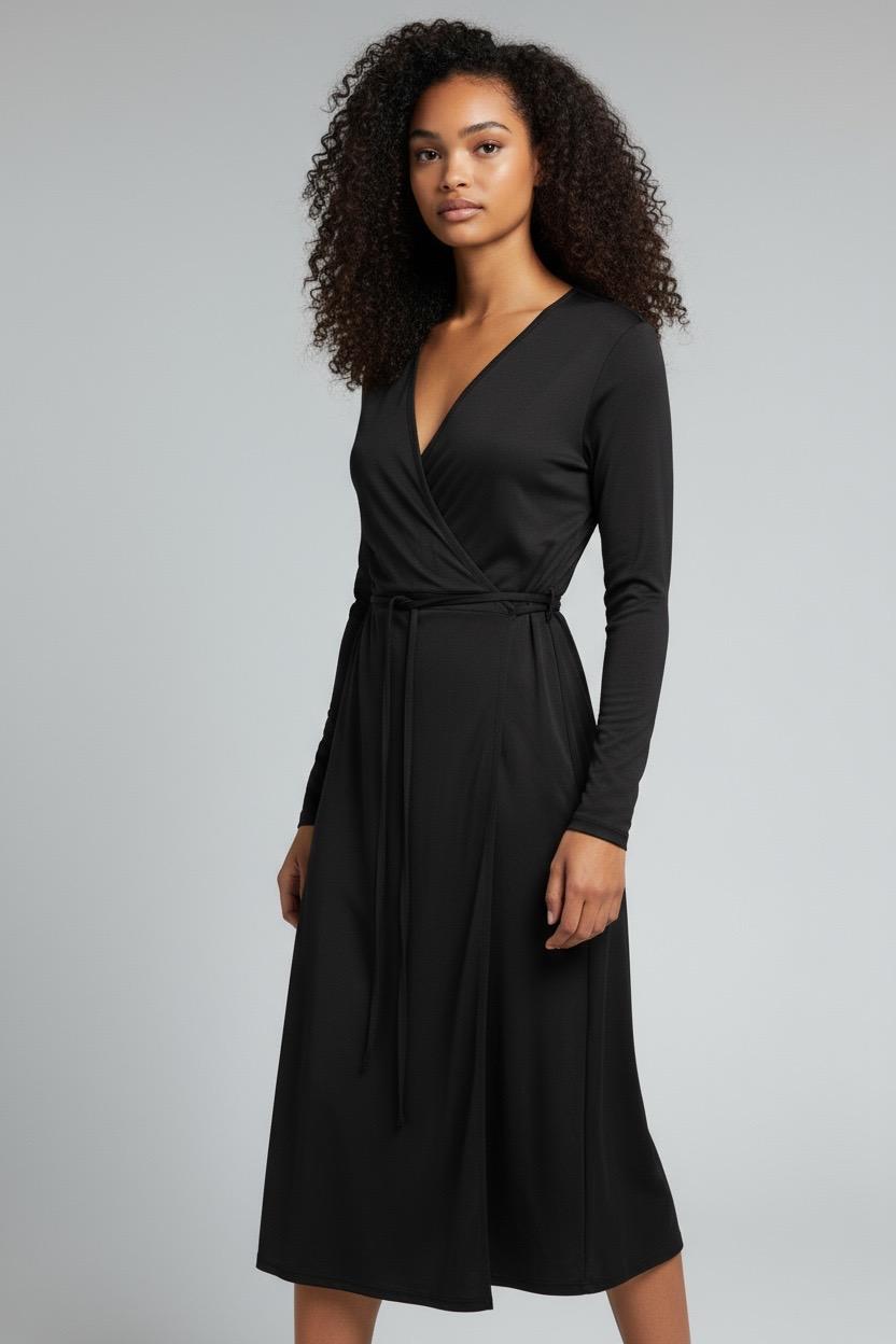 VESTIDO CRUZADO NEGRO MANGO