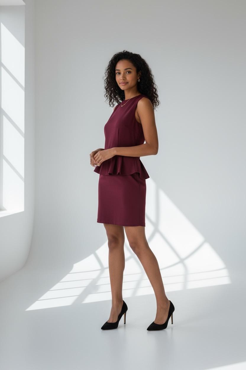 VESTIDO GRANATE CON VOLANTE