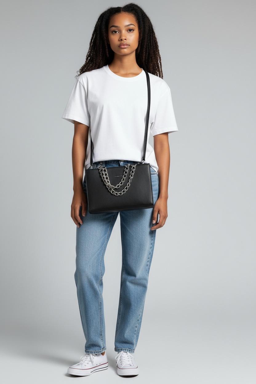 BOLSO NEGRO CON CADENA BERSHKA