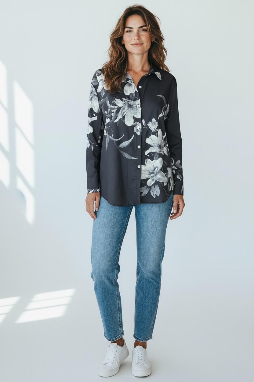 BLUSA NEGRA FLOREADA SHEIN