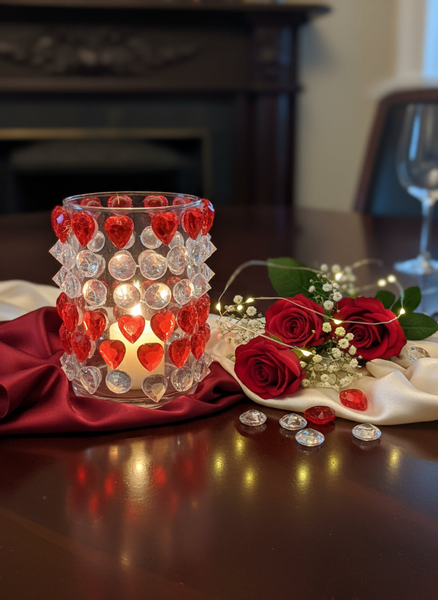 PORTAVELAS DECORADO EN ROJO REF 88