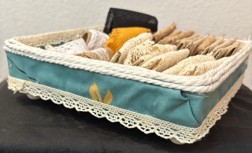 CESTA VERDE CON ENCAJE Cesta Organizadora de Hilos REF 55